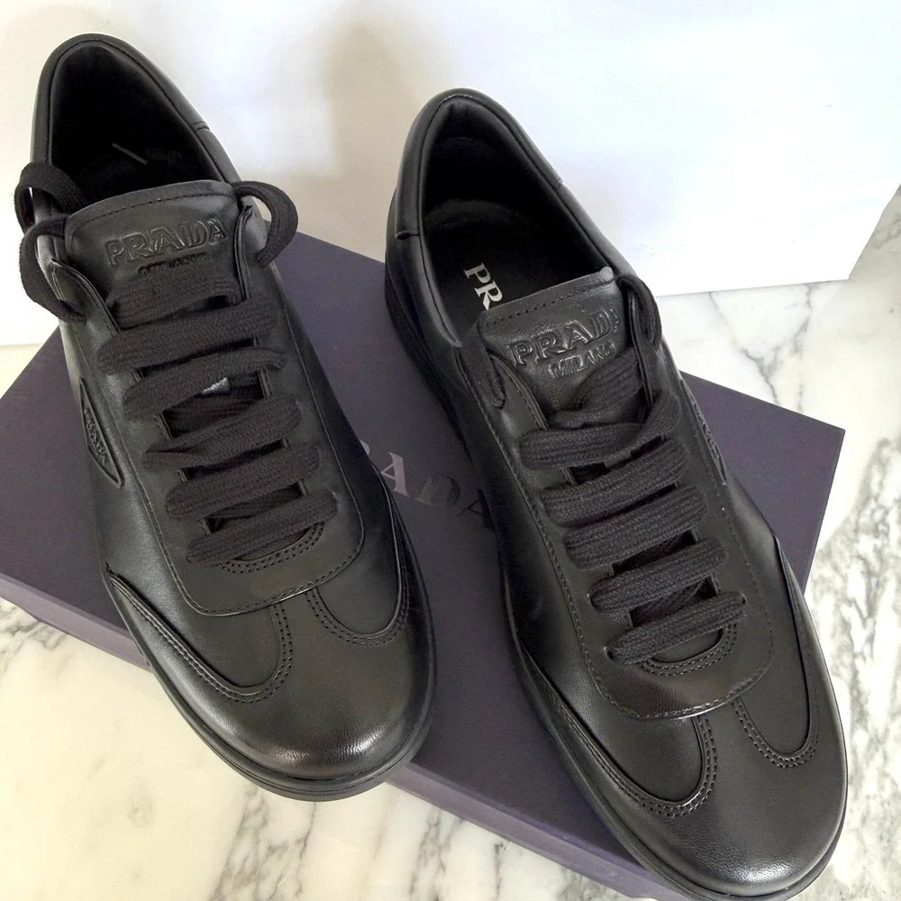 PRADA 2EG480 Black Leather Sneakers Shoes  - NEW - US 12 UK 11 - Picture 3 of 14